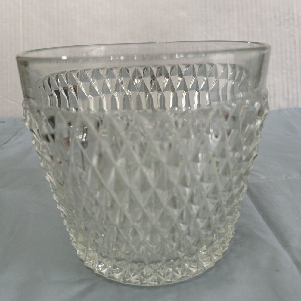 VINTAGE INDIANA GLASS CLEAR DIAMOND POINT ICE BUCKET